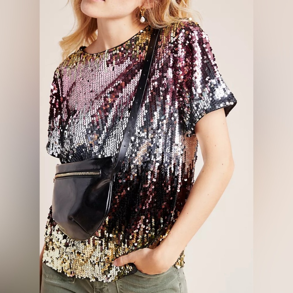 NEW! Anthro! Eva Franco Metallic Ombré Sequin Tshirt NWT Anthro msrp $118 - Picture 7 of 8